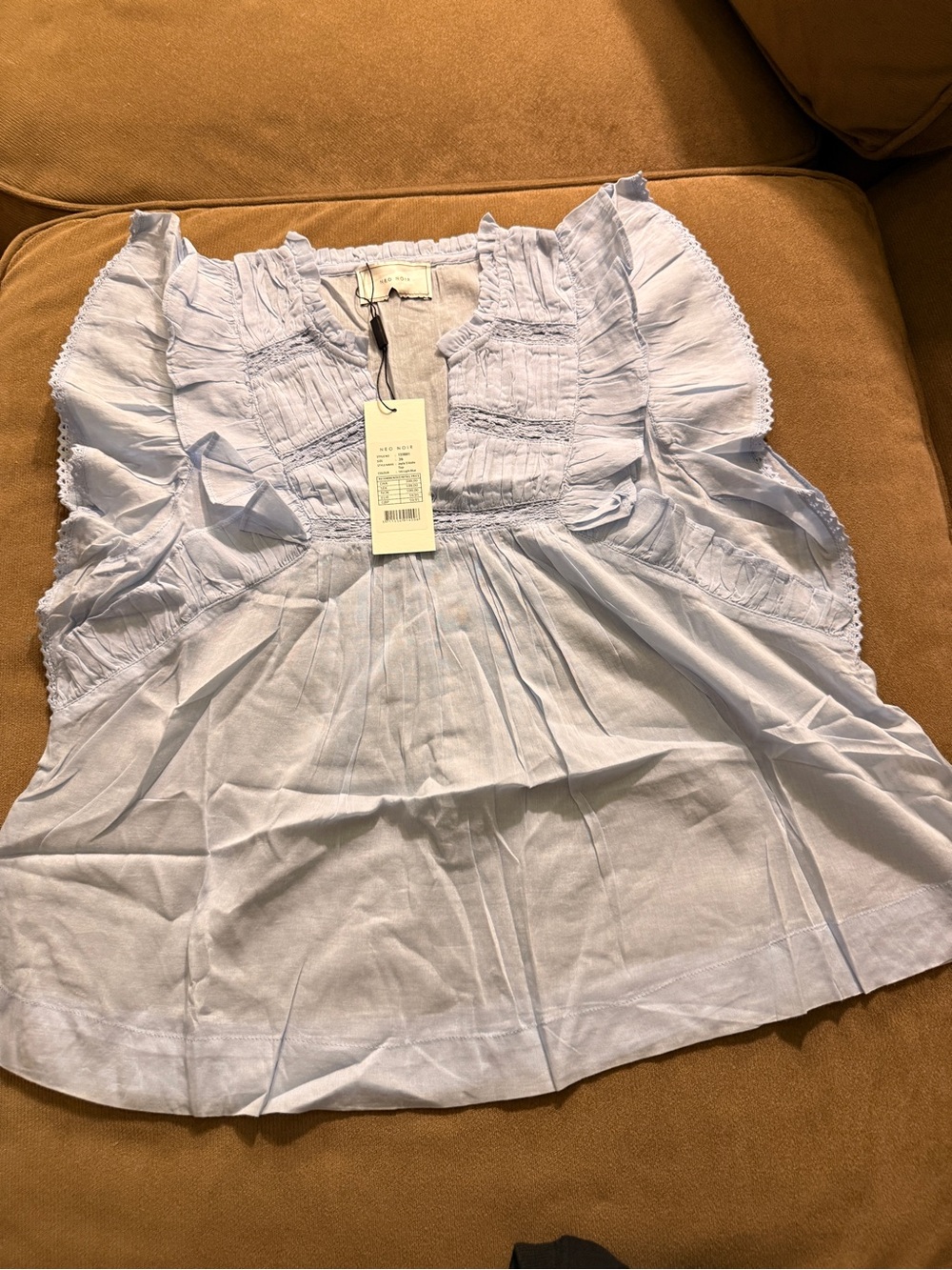 NWT Neo Noir Jayla S Voile Top 💎 Beautiful! Ruffle Lace Cotton Blouse, XXSmall